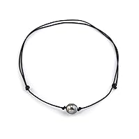 The Pearl Source 10-11mm Baroque Genuine Black Tahitian South Sea Cultured Pearl Adjustable Leather Necklace for Women