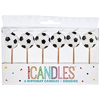 Soccer-Themed Birthday Candles (Pack Of 6) - Black & White Wax Candles On Wooden Picks - Ideal For Sports Fans Celebrations