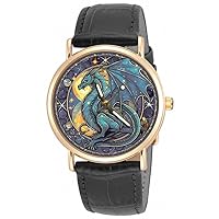 Beautiful Blue Chinese Glass Dragon Art in Traditional Teal Blue Glazed Dial Solid Brass Collectible Watch