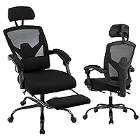 edx Ergonomic Office Chair, Reclining High Back Mesh Computer Desk Swivel Rolling Home Task Chair with Lumbar Support Pillow, Adjustable Headrest, Retractable Footrest and Padded Armrests, Black