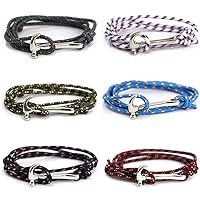 6 Pcs Unisex Nautical Rope Wrap Long Anchor Bracelet for Men and Women