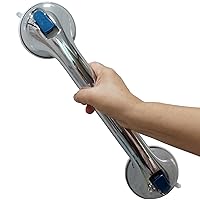 Shower Handle 16 inch Shower Grab Bar for Seniors and Elderly Strong Suction Cup Grab Bars for Bathroom and Showers Bathtub Grab Bar Waterproof No Drilling Safety Assist Handle (16Inch, silver-1pack)