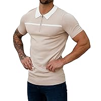 Men's Polo Shirts Spring Summer Thick Jacquard Short Sleeve Button Knit Stripe Print Golf Polo Shirt Tops 2023