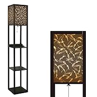 Floor Lamp Abstract Artistic Leaves Seamless Background Tree Spring Texture Standing Lamp Floor Lamp with Shelves Wood Reading Light 3 Color Corner Display Lamp for Living Room Bedroom