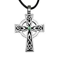 Pewter Wales Cross Pendant with Swarovski Crystal for Birthday on Leather Necklace