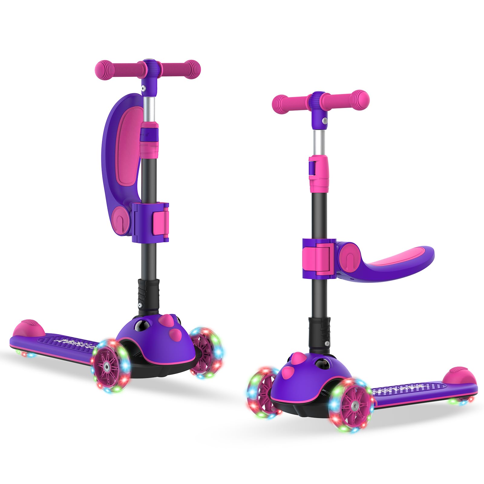 Gotrax KS3 Pro Kick Scooter for Kids, One Key Removable Seat & 3 Extra Wide PU Light-Up Wheels and Anti-Slip Deck, Adjustable Height Handlebar and Lean-to-Steer, Foldable Scooter for Children Aged 2-8