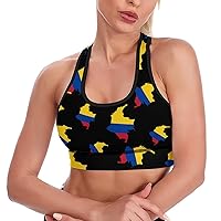 Flag Map of Colombia Women's Sports Bra Wirefree Breathable Yoga Vest Racerback Padded Workout Tank Top