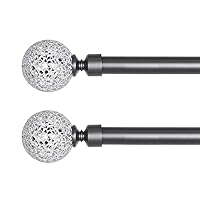 2 Pack Silver Glass Mosaic Ball Finials Curtain Rod，3/4” Adjustable Curtain Rod，28-48 Inch，Pewter