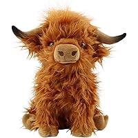 Highland Cow Stuffed Animal Highland Cow Plush, Realistic Fluffy Highland Cow Soft Farm Plushies Toy, Stuffed Cow Toys Gifts for Boys Girls Kids Adult (Brown, 11in)