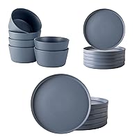 AmorArc Ceramic Dinnerware set (18pcs), Stoneware Plates and Bowls Set,Highly Chip and Crack Resistant | Dishwasher & Microwave Safe, Matte Blue