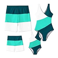 PATPAT Family Matching Swimsuits Mommy and Me One Shoulder Cutout Colorblock Bathing Suits One Piece Swimwear Sets