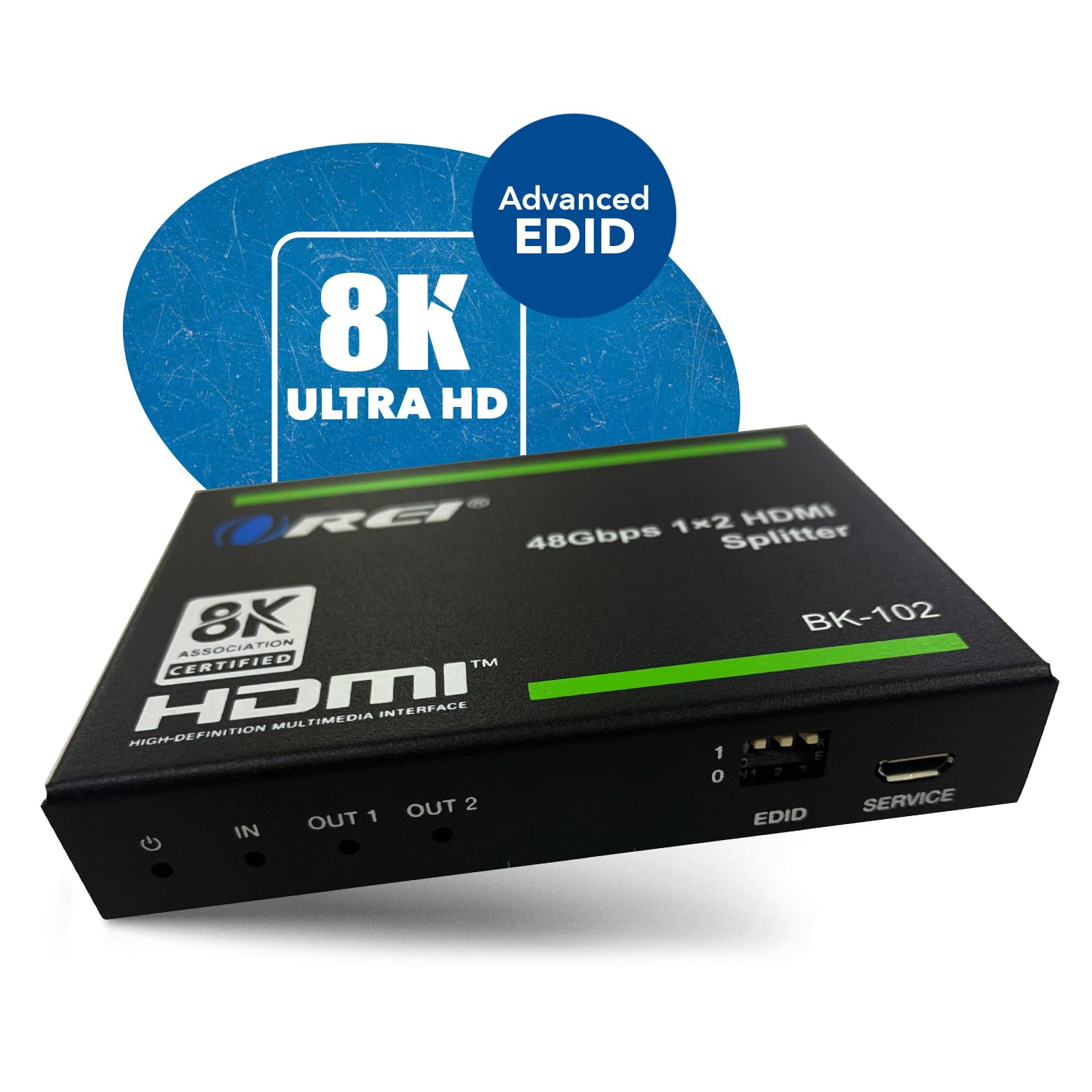 OREI 8K HDMI Splitter 1 X 2, Duplicate/Mirror Any HDMI Signal UltraHD Supports Upto 4K @ 120Hz EDID HDCP 2.3 - (BK-102)