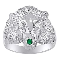 Mens Rings Sterling Silver Lion Head Ring Genuine Diamonds & Precious Stones All Diamond, Emerald, Ruby Or Sapphire Rings For Men Men's Rings Sizes 6,7,8,9,10,11,12,13 Mens Jewelry