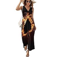 Spades Card in Fire Women Sleeveless Maxi Dress Long Loose Funny