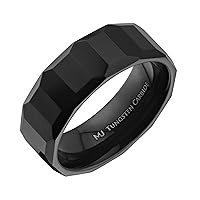 Tungsten Carbide 8mm Geometric Multi Faceted Band Black Plated Finish Ring