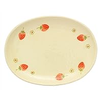 Kiln Original SOUSEN Medium Plate, White, 7.1 inches (18 cm), Seto Ware Oval Dish, Medium, Fruit (Strawberry) Pattern