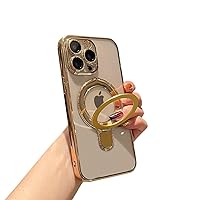 Threehundred for iPhone 14 Pro Case Clear Magnetic Build-in Stand with Camera Lens Protection [Compatible with MagSafe] Shockproof Soft Protective Slim Phone Case for iPhone 14 Pro 6.1 Inch - Gold