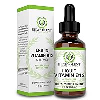 Vitamin B12 Liquid Drops - Potent & Effective 5000 mcg per Serving. Fast Absorbing Sublingual Formula - Delicious Raspberry Flavored Dietary Supplement for All Family- 100% Alcohol & Gluten Free