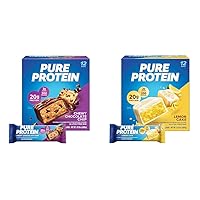 Bars, High Protein, Nutritious Snacks, Chewy Chocolate Chip & Lemon Cake Flavors, 20g Protein, 1.76oz, Pack of 12