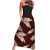 Women's 2024 Summer Bohemian Floral Printed Strapless Beach Party Long Maxi Dress Bandeau Sundress with Pockets