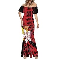 Womens Dresses 2023 Polynesian Dress Short Sleeve Crewneck Summer Print Sexy Plus Size Bodycon Dress