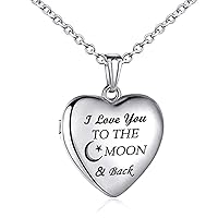 Sterling Silver Love Heart Locket Necklace That Holds Pictures Engraved I Love You to the Moon and Back Photo Lockets