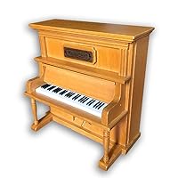 Brown Wooden Upright Piano Wind up Music Box with Sankyo Musical Movement (60 Tunes Option) (Row Row Row Your Boat)