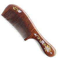 Wooden Comb Natural Handmade Comb, Fine Tooth Sandalwood Comb for Wavy hair,Thick hair, Thin hair, Straight hair, No Static No Snag Reduce Tangle Combs for Men Women Kids,Wooden Hair Comb with Handle (Water Lilies Hand-drawn Pink)