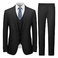 Cooper & Nelson Men's 3 Piece Slim Fit Suit Set, One Button Solid Jacket Vest Pants with Tie