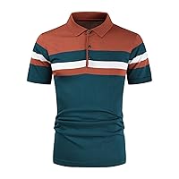 Men's Stripes Summer Polo Shirt Slim Fit Color Block Short Sleeve Shirts Vintage Casual Patchwork T Shirts
