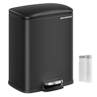 SONGMICS Trash Can, Garbage Can with Lid, 5.2-Gallon (20L) Step Trash Bin for Kitchen, Stainless Steel, Soft Close and Stays Open, Inner Bucket, Includes 15 Trash Bags, Ink Black ULTB543B01
