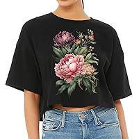 Peonies Print Women's Crop Tee Shirt - Floral Cropped T-Shirt - Art Crop Top