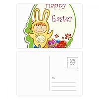 Happy Easter Yellow Bunny Child Egg Culture Postcard Set Birthday Mailing Thanks Greeting Card