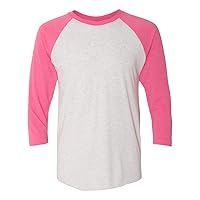 Next Level 6051 Women's Tri-Blend 3/4-Sleeve Raglan Tee Shirt Large Pink/White