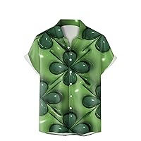 Mens St Patricks Day T Shirts Fashion Short Sleeve Clover Button Down Shirt Green Shamrock Casual Shirts Tops