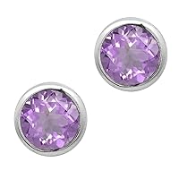 Multi Choice Round Shape Gemstone 925 Sterling Silver Solitaire Bezel Stud Earring