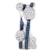 The Diamond Deal 10kt White Gold Womens Round Blue Color Enhanced Diamond Cluster Hoop Earrings 1/2 Cttw