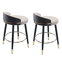 JOZZY Bar Stools,Swivel Counter Island Bar Chairs Set of 2, Counter Height Kitchen Bar Stools, Leather Black Chrome Gold Legs, Without Armrests 360°Round Pedals Seat High 62 Cm