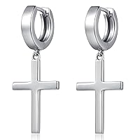 Jiamiaoi Cross Earrings for Men Women, Mens Cross Hoop Earrings for Men Sterling Silver Cross Dangle Earrings Hypoallergenic Mens Cross Earrings Silver Hoop Earrings with Cross Nickel Free