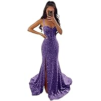Sequin Ball Gown Long Slit Glitter for Women Strap Mermaid Cocktail Dresses Floor Length Evenning Dresses