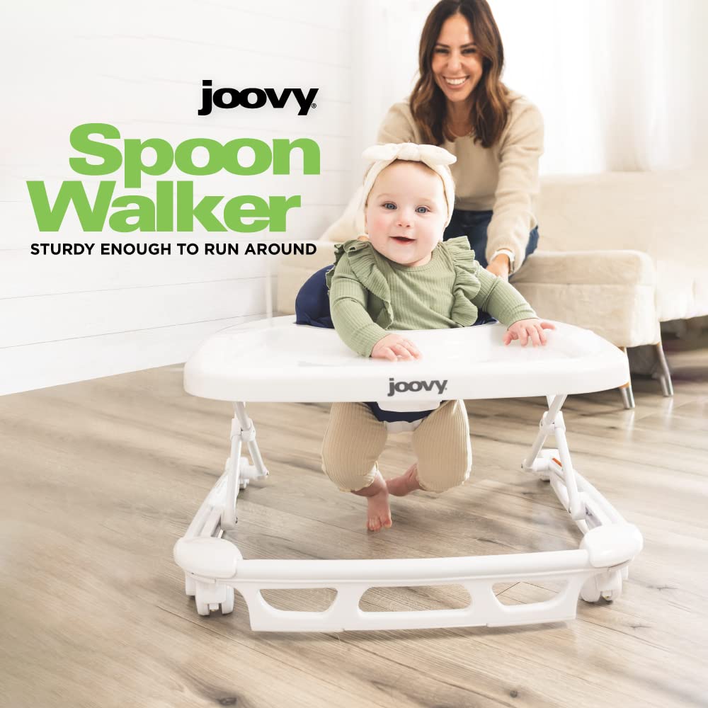 Joovy Spoon Baby Walker & Activity Center Featuring Three Adjustable Heights, Tough Luggage Grade Seat Material, and 30 lb Weight Capacity - JPMA Safety Certified (Blueberry)