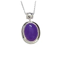 Lucky Genuine Grade A Natural Purple Lavender Jade & 925 Sterling Silver Oval Pendant - 35th Wedding Anniversary