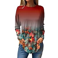 Long Sleeve Tops for Women,Tee Shirts for Women Fall Casual Long Sleeve Shirts Sweatshirt Retro Printing Top Pullover