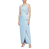 Alex Evenings Women's Slimming Long Side Ruched Dress with Cascade Ruffle Skirt