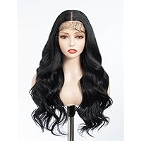 Body Wave Lace Front Wig Pre-Plucked with 13x7 HD Lace Frontal Synthetic Big Wave Natural Free Part 24 Inches Heat Resisatnt Synthetic Hair Wig for Women