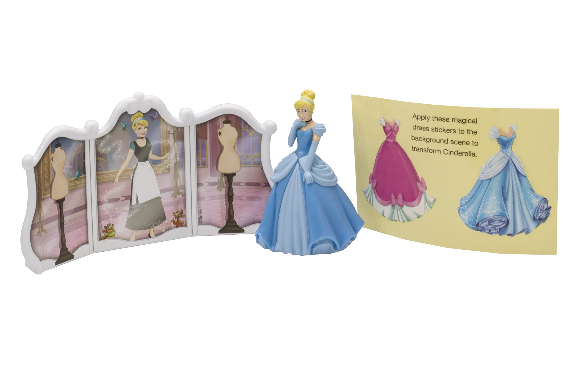 DecoSet® Disney Princess Cinderella Transforms Cake Topper, 4-Piece Birthday Cake Decorations Set with Figurine and Dress Stickers