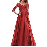 Long Chiffon Mother of The Bride Dresses with Sleeves Sequined Lace Appliques Wedding Guest Dresses for Women