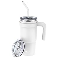 Sursip 24 oz Insulated Tumbler with Handle, Double Wall Vacuum Stainless Steel Cup with Straw and 2 Lids, For Cold/Hot Drinks, Leak Proof, Coffee Travel Mug for Car/Home/Office/Party/Camping (White)