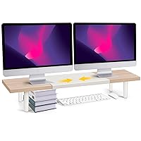 Dual-Monitor-Stand-Riser-For-Desk Adjustable Length 32-40 Inch，Large Desktop Computer Monitor Riser For 2 Screens，Desk Shelf Organizer Riser Stand For Computer/Laptop/PC/Printer/TV Maple