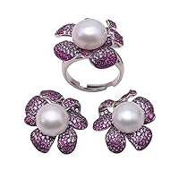Pearl Earrings Ring Exquisite 12mm White Pearl Earrings and Ring Set in Sterling Silver